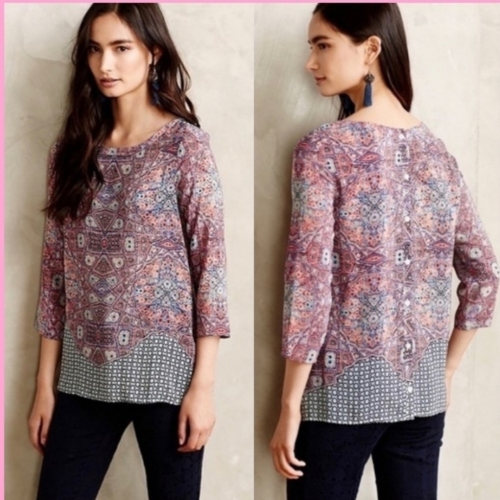 Maeve Anthropolgie Sidney mosaic silk blouse